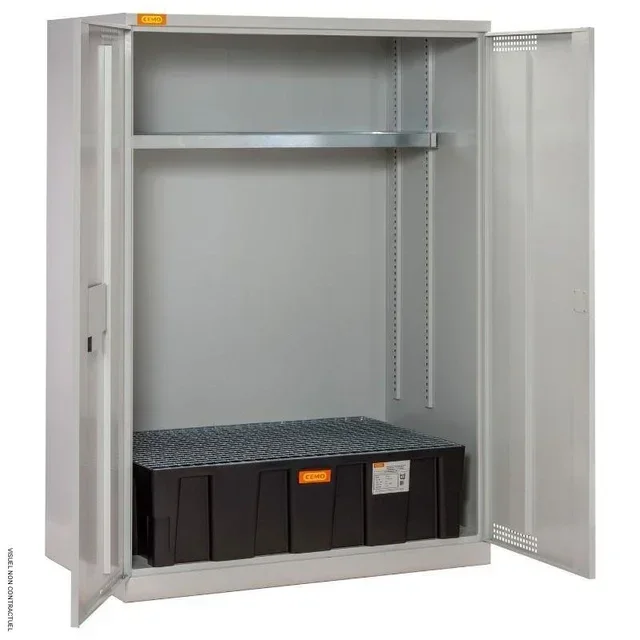 Armoire à fûts CEMO 250L bac rétention PE caillebotis acier galvanisé