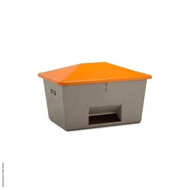 Bac à sel PFV 1100L CEMO avec ouverture d'écoulement pour stockage sel, sable et granulats