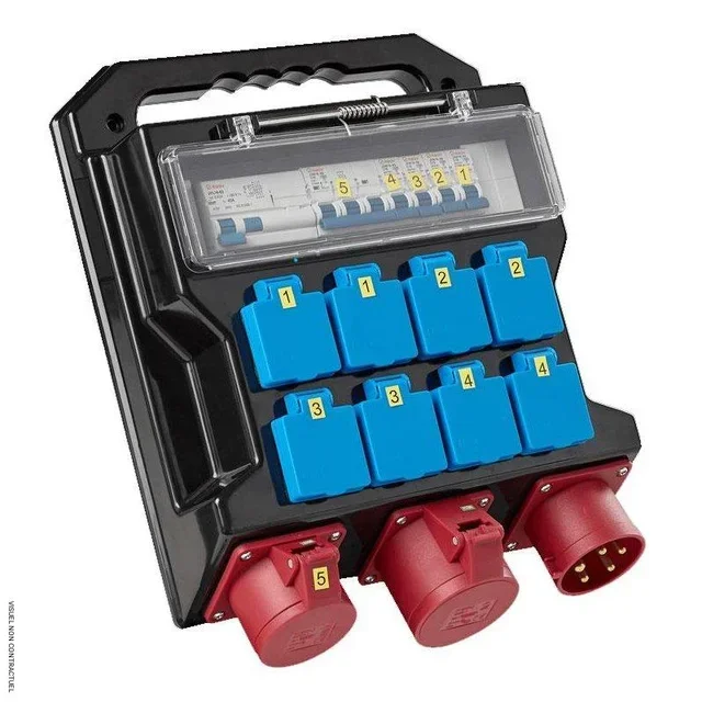 Boîtier électrique chantier 8 prises Schuko 230V + 1 CEE 400V Heatcom