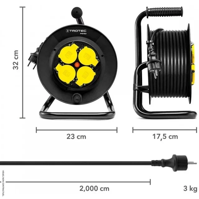 Enrouleur câble 20m 4 prises IP44 Trotec PVD1EU chantier