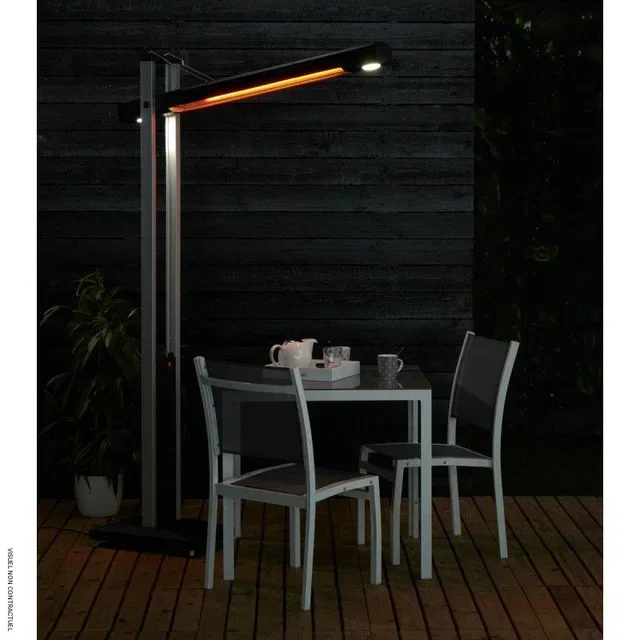 Parasol chauffant électrique 2,3kW LED CRANE-900R VELTRON – Chauffage terrasse infrarouge carbone avec éclairage LED réglable et télécommande
