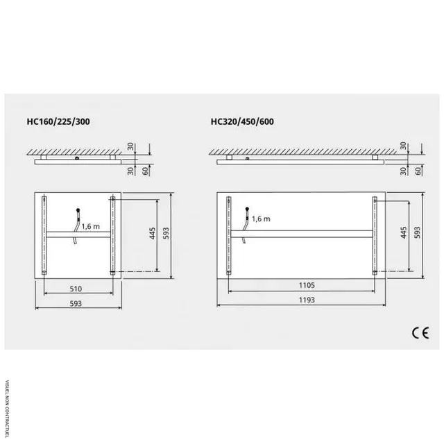 Plafond chauffant électrique 320W Frico HC320 cassette horizontale 1193x593mm