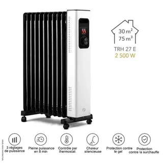 Mobiler Ölradiator 2500W Trotec TRH 27 E - 11 Rippen, Einstellbarer Thermostat, Kippschutz