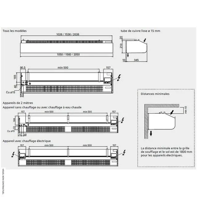 Rideau d'air chaud électrique horizontal PAF2515E12 FRICO Pamir 2500 triphasé